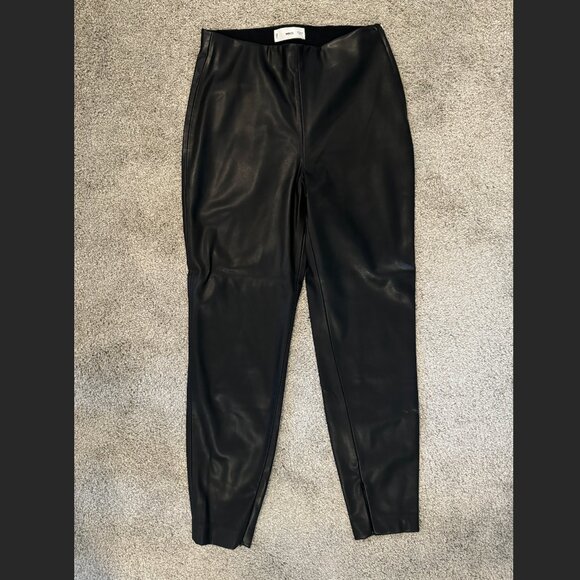 MANGO Faux Leather Black Leggings W/ Elastic Waistband & Side Zip Closure Sz M - Picture 2 of 8